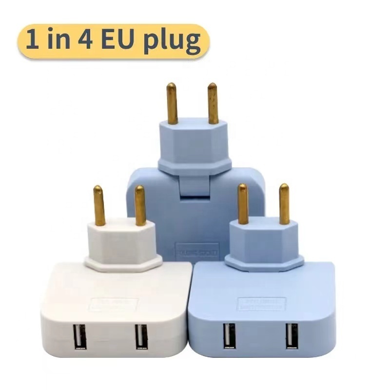 EU Plug Rotatable Socket Converter with Dual USB Ports 180 Degree Extension Multi Plug Mini Slim Wireless Outlet Travel Adapter