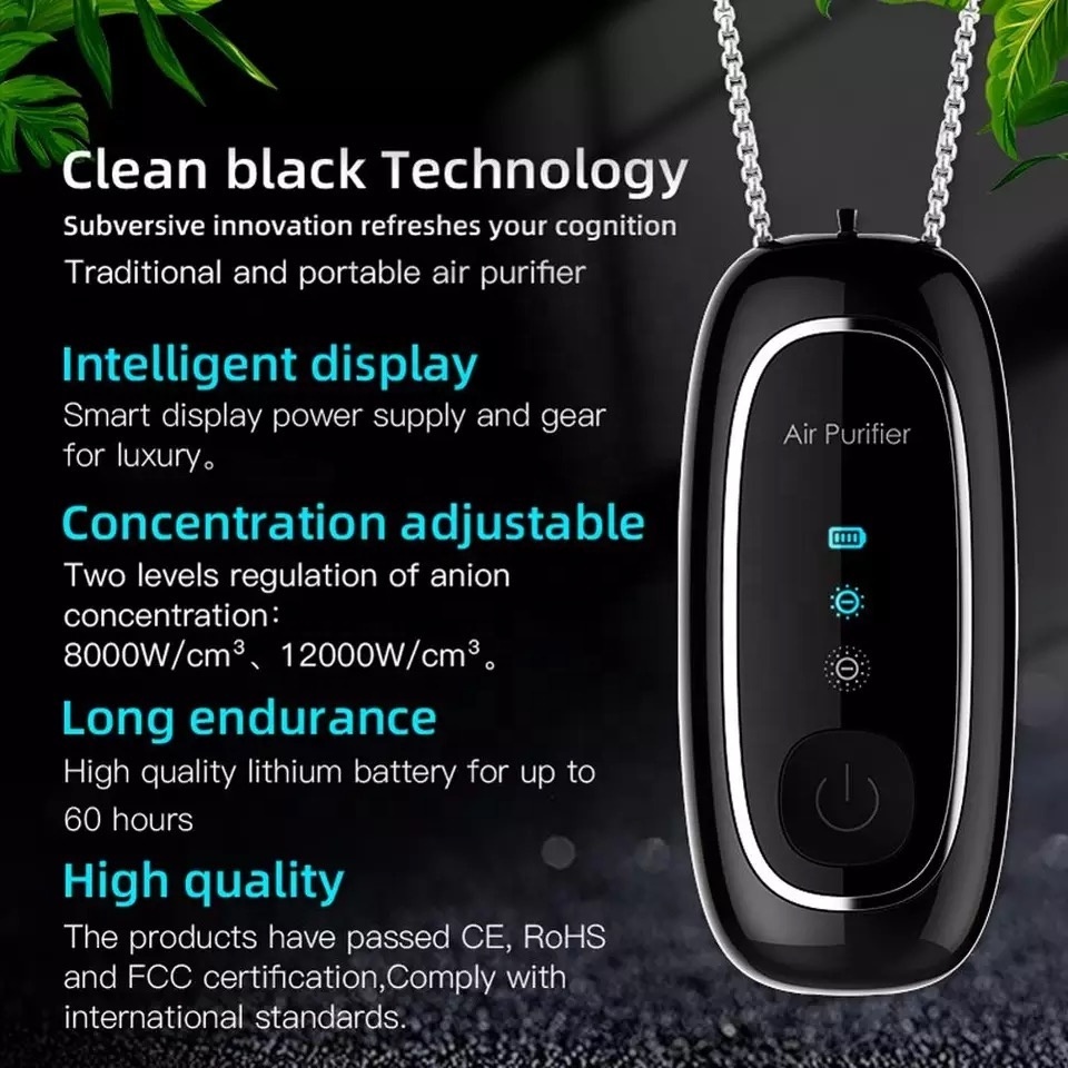 KY100 Necklace Air Purifier Wearable Anion Air Freshener Portable 120 Million Negative Ions USB Rechargeable PM2.5 Remover