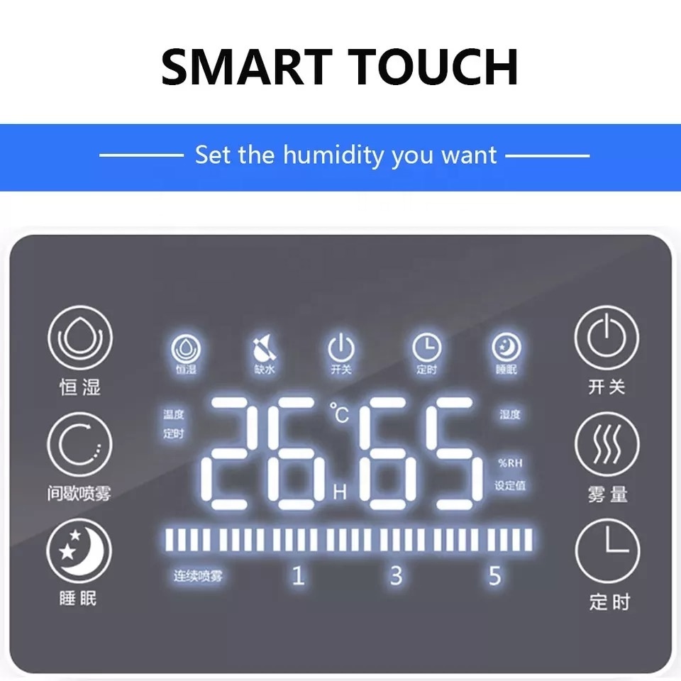 Intelligent 18L Air Humidifier Remote Touch Screen Large Capacity 8 Atomizing Cores 6000ML/H with timing and universal wheels