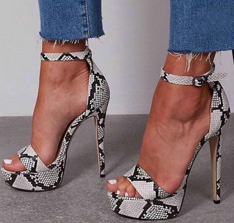 CSS153 SAMARA WHITE SNAKE PLATFORM HEELS FOR WOMEN AND LADIES