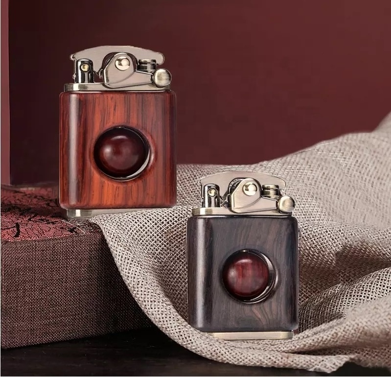 2022 Kerosene lighter windproof rosewood retro wood personality creative cigarette lighter pure copper wood high quality lighter