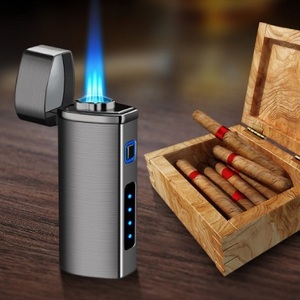 Metal Triple Jet Flame Butane Cigarette Torch Lighter with cigar punch cutter with Customized Logo