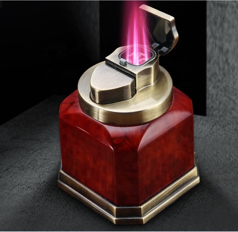 Custom Logo Refillable Gas With Holder Metal Alloy 4 Jet Flame Cigar Table Torch Lighter Custom Logo