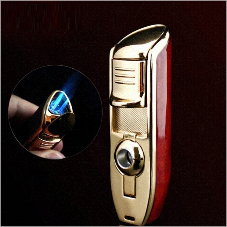 2022 Wholesale windproof Cigarette lighter metal blue flame  Refillable lighter torch for cigar Custom Logo