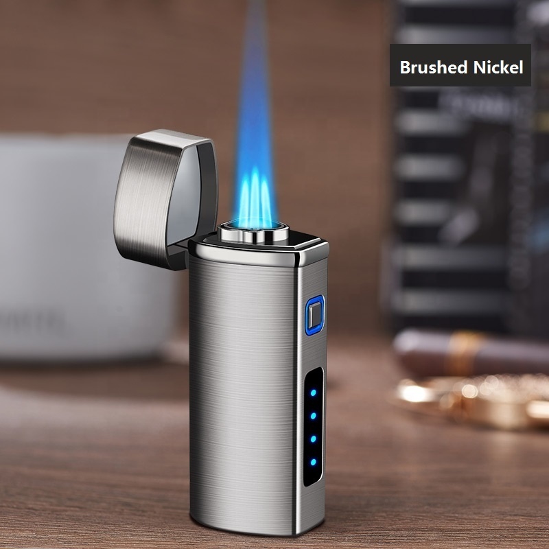 Metal Triple Jet lighter gas aanstekers Flame Butane Cigar Torch Lighter with cigar punch cutter Lighters Custom Logo