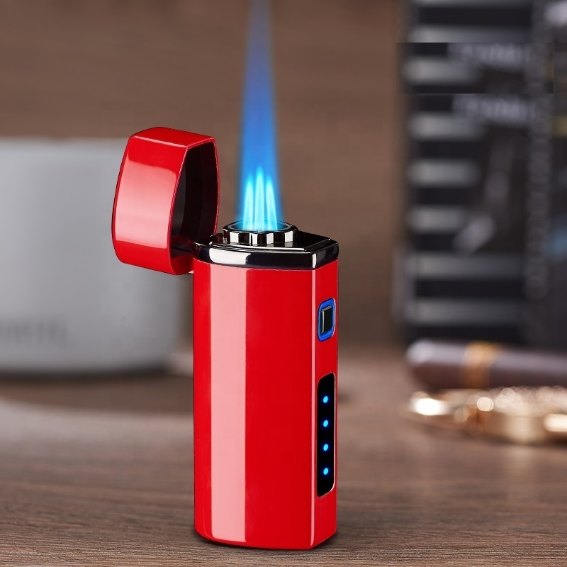 Metal Triple Jet lighter gas aanstekers Flame Butane Cigar Torch Lighter with cigar punch cutter Lighters Custom Logo