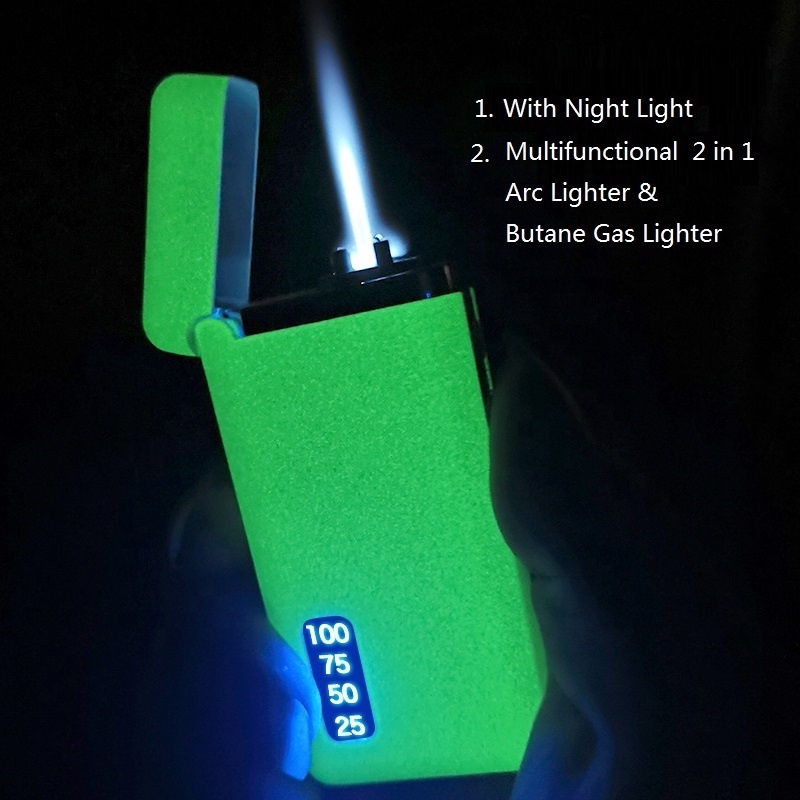 JOFI 2 in 1 Electric Rechargeable encendedor USB Dual Arc Cigarette Lighter Windproof Butance Gas Cigarette Lighter