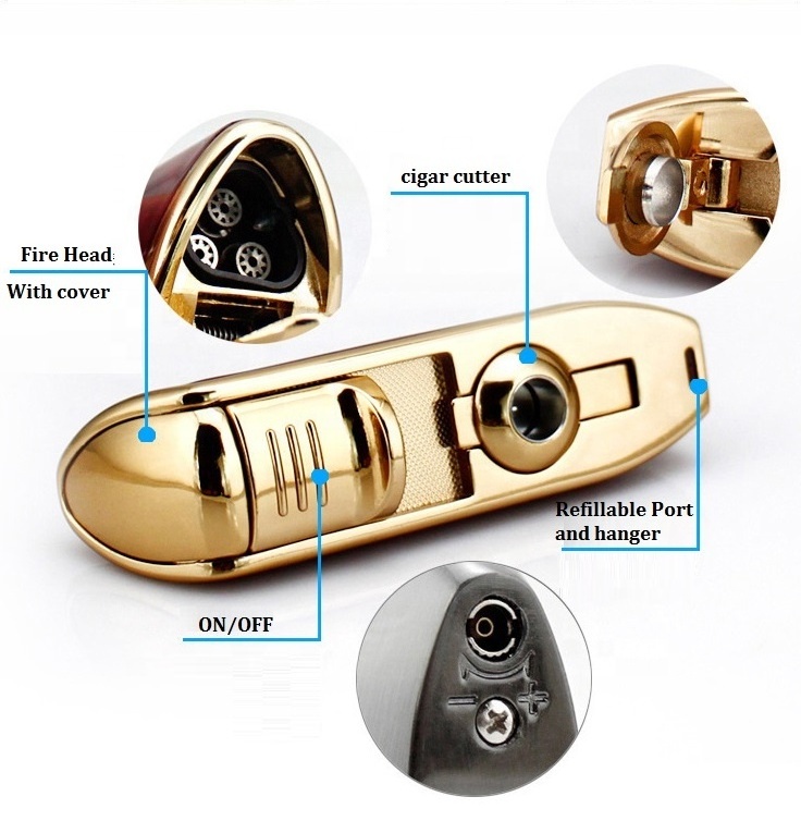 JOFI Customize Logo Wholesale Luxury Bulk Metal Cigarette Butane Gas Jet Flame Cigar Torch Lighter With cigar Punch