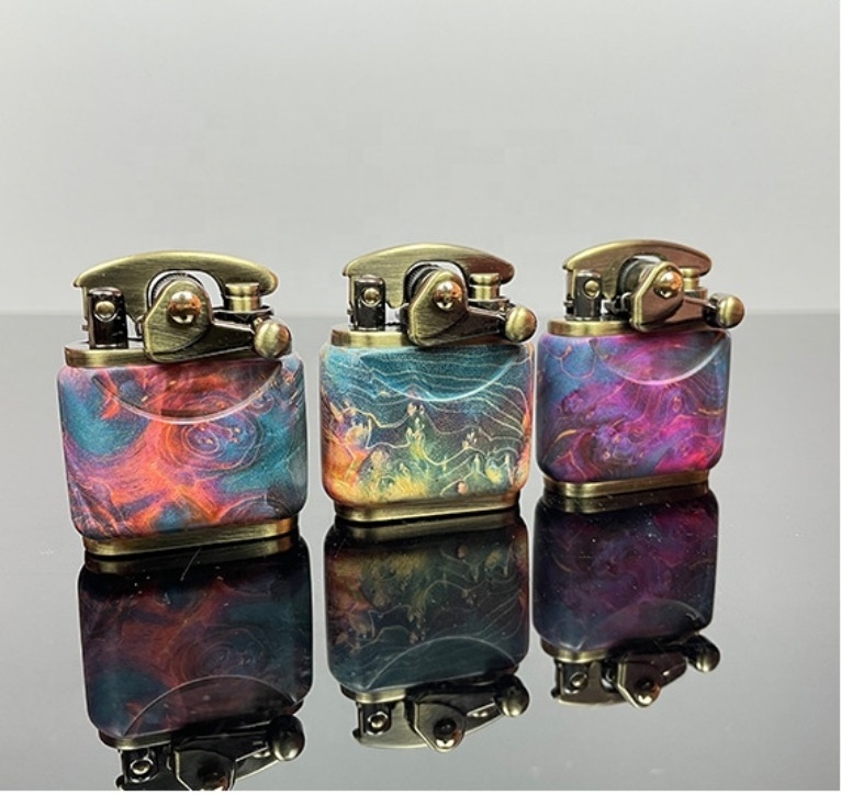 JOFI Colorful Wooden kerosene Flint Wood lighter Custom Logo Lighter Metal Gas Cigar Windproof Cigarette Oil Lighter Custom Logo