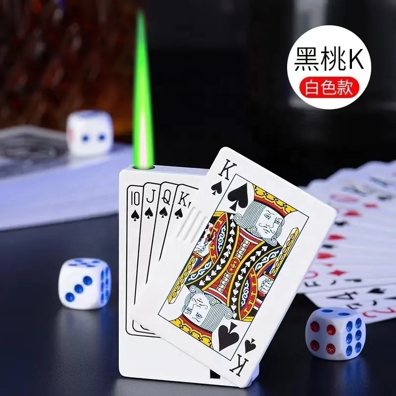 JOF ICreative Ace cards Lighter Green Jet Flame Torch Windproof Metal Encendedores For Cigarette Poker Playing Cards Lighter