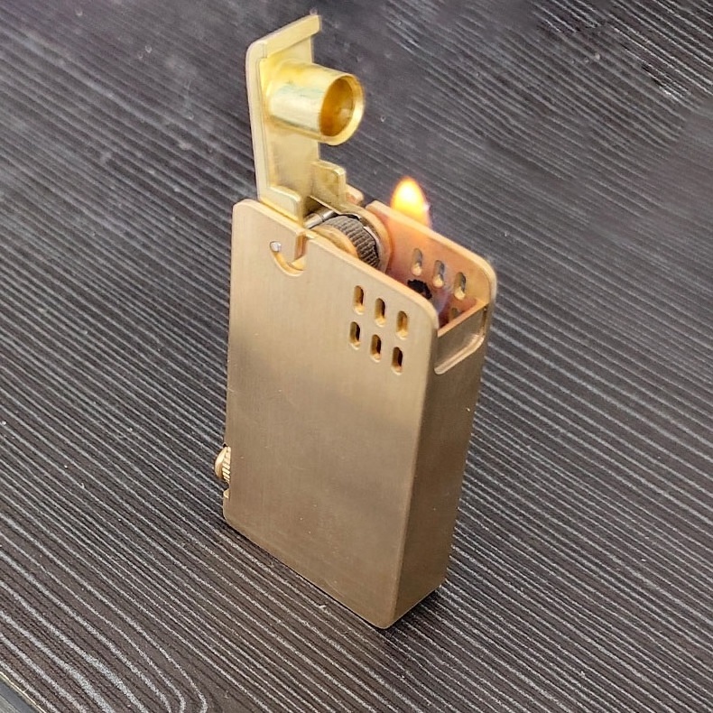 Luxury Pure copper square bouncing automatic kerosene Fint lighter creative personality trendy custom carving