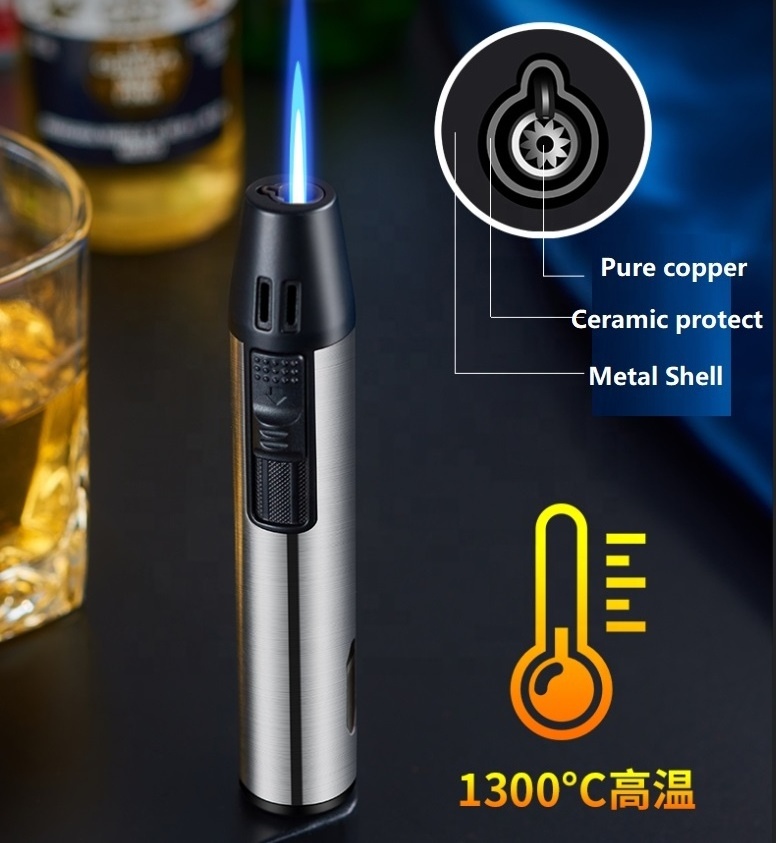 Mini Windproof Butane Refillable Gas Torch Lighter, Jet Flame Torch Lighter for Cigar, Candles, Grills, Fireplaces, Camping