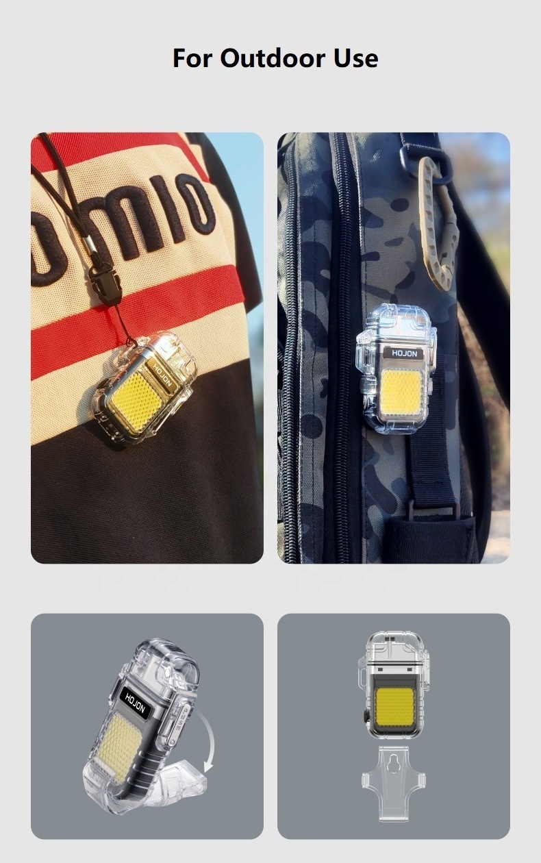 Outdoor Waterproof Dual USB Rechargeable Arc Lighter With LED Flashlight Camping electric Lighter encendedors Custom Logo