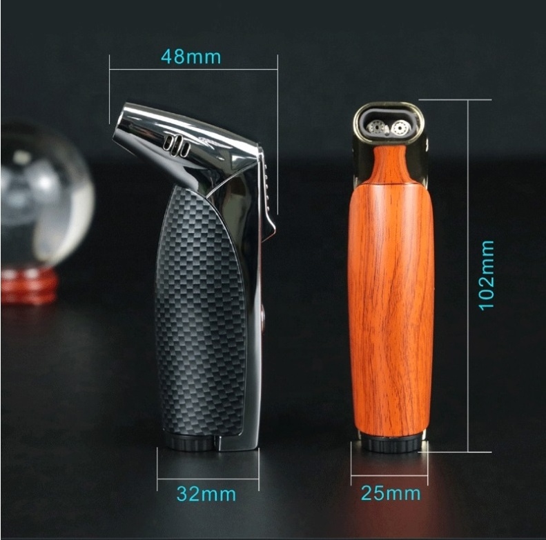 Gun Cigar Torch Lighter Windproof Fire Refillable Butane 2 Jets Gas Lighter with Built in Cigar Punch For Kitchen Cigar Outdoor