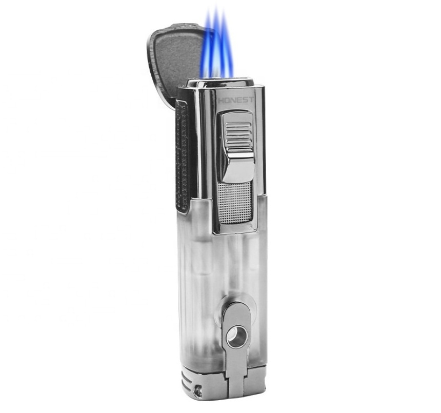 Wholesale Jet Triple Flame Cigar Torch Lighter Metal Windproof Butane Gas Lighter Portable Cigar Cutter Men's Gadget