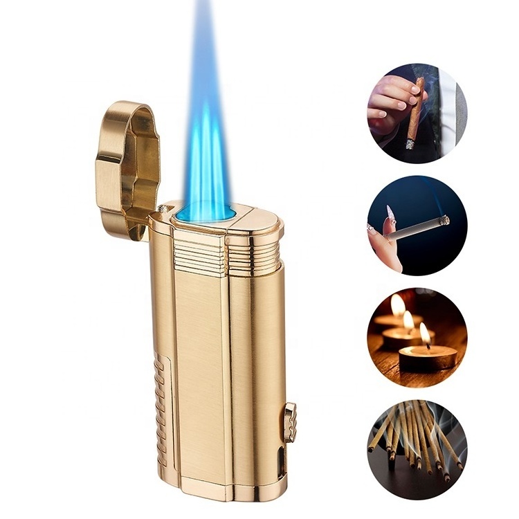 2022 Wholesale  Metal custom inflatable torch lighter triple jet flame cigar lighter with cigar knife/refillable butane gas