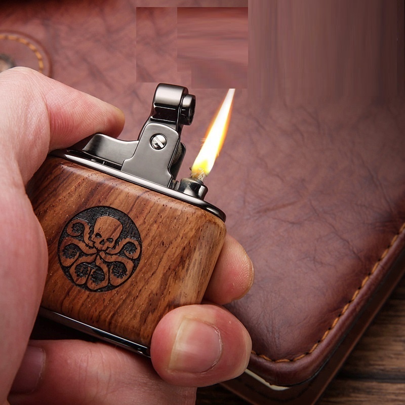 Wholesale Wooden Wood Oil Kerosene Refillable Cigarette Custom Lighter mecheros briquet feuerzeug Logo Smoking Accessories Bulk