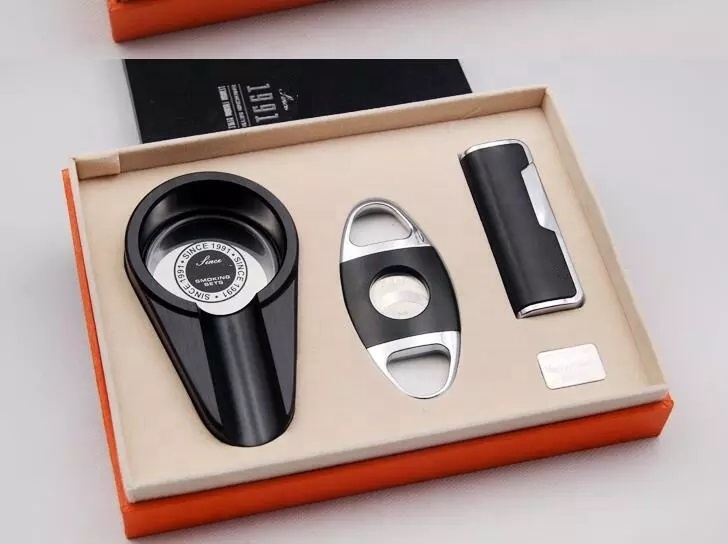 JOFI 3 in 1 Luxury Unique Cigar Accessories Gift set Cigar Lighter Cigar Cutter Sets Custom Logo