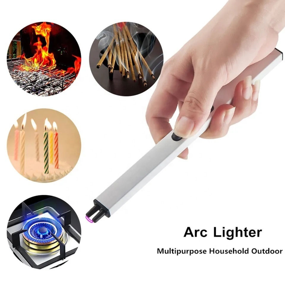 Electric Lighter Arc Windproof Flameless USB Lighter Rechargeable Lighter with Safety Lock for Candle BBQ Camping