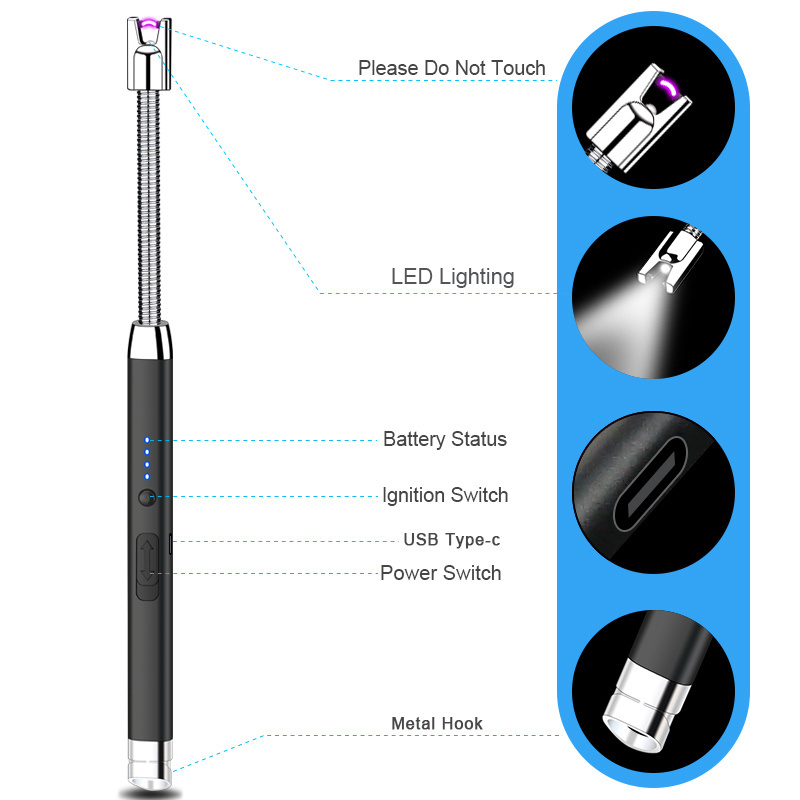 JOFI  USB Rechargeable Steel Kitchen Portable Candle Slim Electronic Fire Gun Lighter BBQ Candle lighter