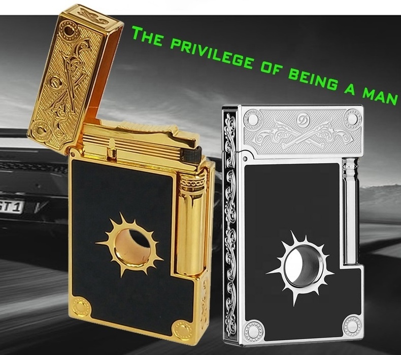 Luxury Sound lighter pure copper steel sound western cowboy double gun side slip gas and kerosene lighter gift for men