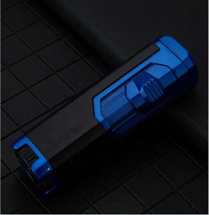 Wholesale 4 jet windproof Cigarette lighter metal blue flame  Refillable lighter torch for cigar Custom Logo