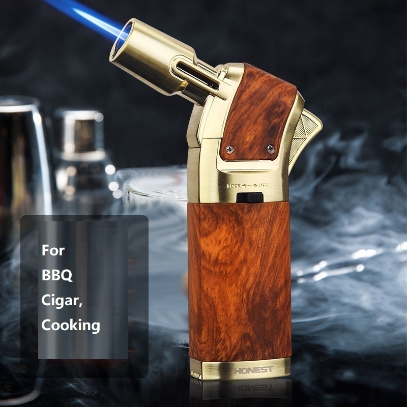 2022 New Wholesale windproof Cigarette lighter metal blue flame  Refillable lighter torch for cigar Custom Logo