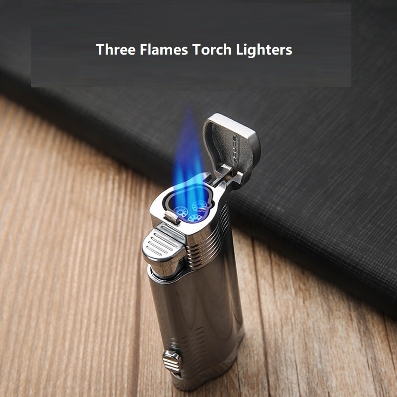 2022 Amazon Hot Refillable Torch Jet BBQ Kitchen Cigar lighters metal blue flame Butane  lighter torch for cigar Custom Logo