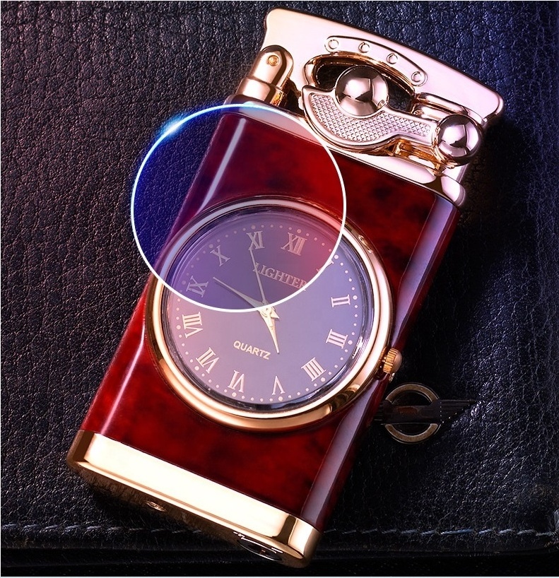 single rocker blue flame  Windproof watch lighter Refillable torch lighter luminous clock lighter Custom Logo