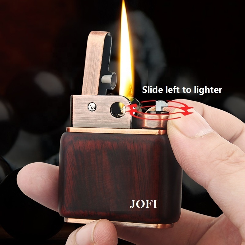 Wholesale Luxury Wooden heavy Wood kerosene lighter Flint refill oil cigarette lighters Custom Logo