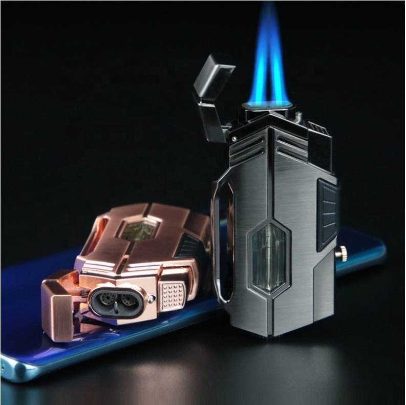 Unique Luxury Wholesale Butane Refillable Gas Lighter for Cigar Kitchen Multiple Use Jet Torch Lighter With Gift Box