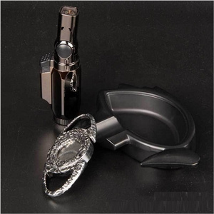 Luxury Unique Custom Design Lighter Cutter Ashtray Tube Cigar Accessories Gift Set