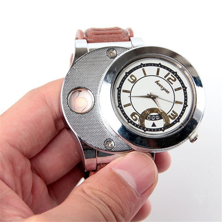 Fashion Rechargeable USB Watch lighter Electronic Men's watch with lighter Windproof Flameless Watch Cigarette Lighter