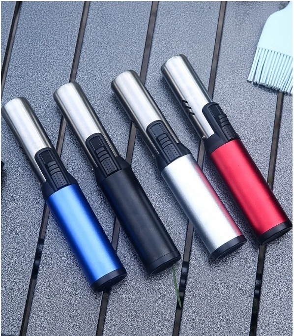 Wholesale windproof Torch Jet BBQ Kitchen Cigar lighters metal blue flame Butane Refillable lighter torch for cigar Custom Logo