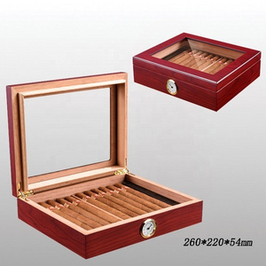 Handmade Wooden Cigar Humidor Desktop 20-25 Counts Capacity Travel Glass Top Cigar Box Portable with Mechanical Hygrometer