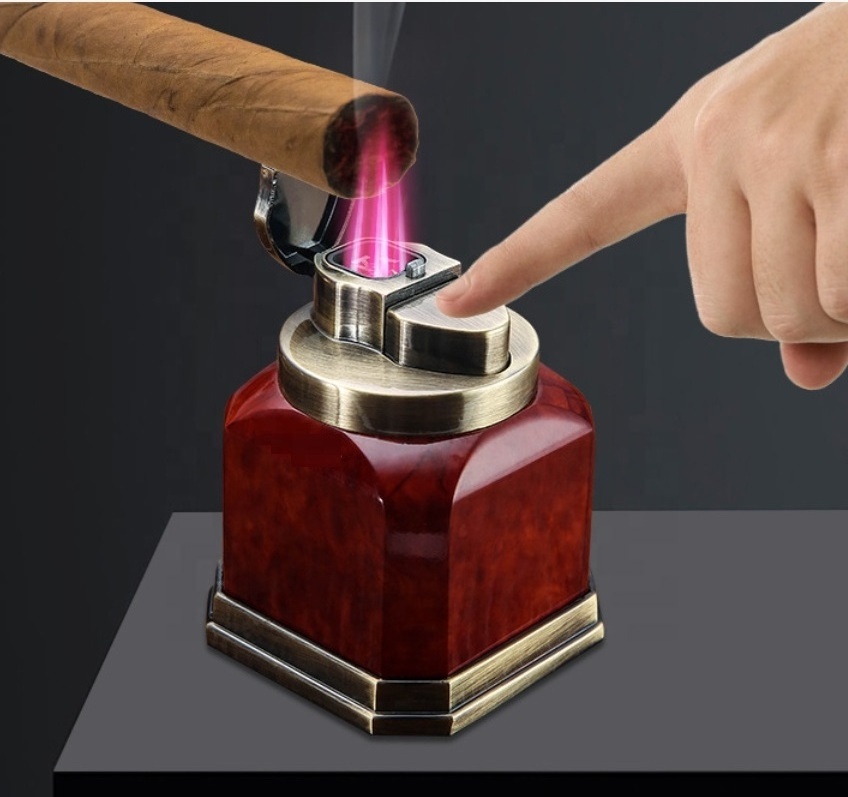 Custom Logo Refillable Gas With Holder Metal Alloy 4 Jet Flame Cigar Table Torch Lighter Custom Logo