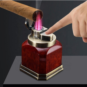 Custom Logo Refillable Gas With Holder Metal Alloy 4 Jet Flame Cigar Table Torch Lighter Custom Logo