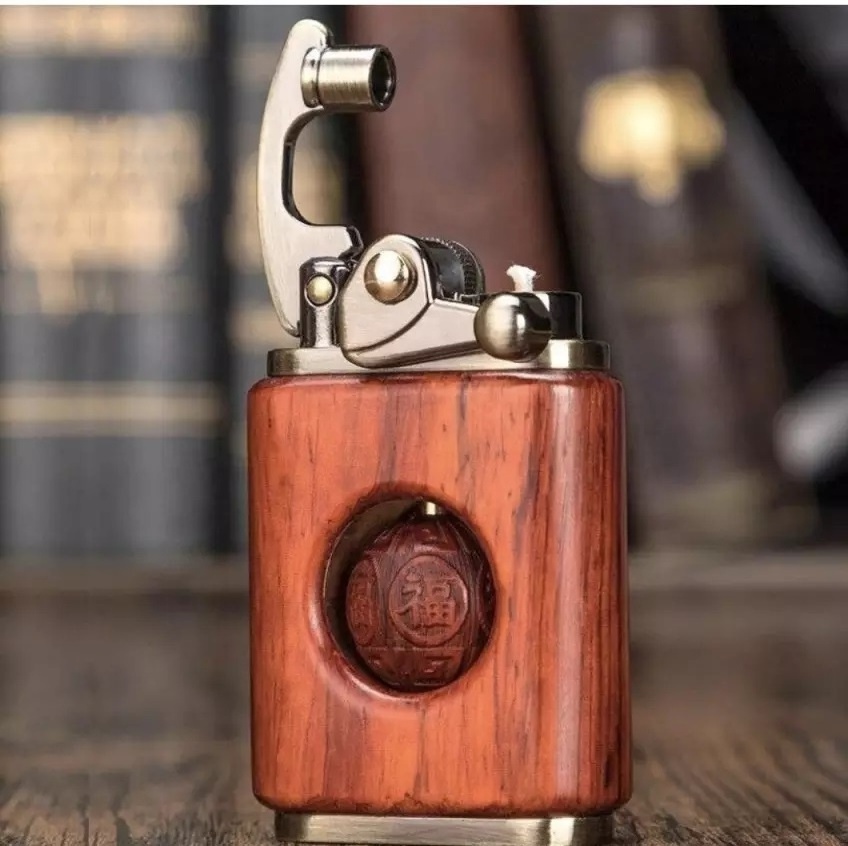 2022 Kerosene lighter windproof rosewood retro wood personality creative cigarette lighter pure copper wood high quality lighter