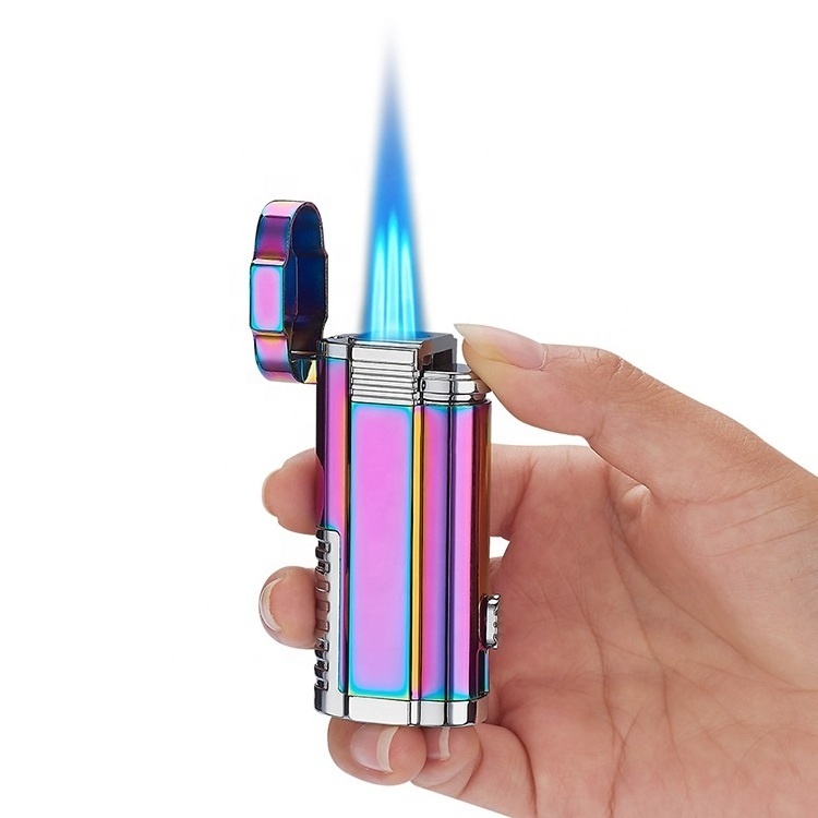 2022 Wholesale  Metal custom inflatable torch lighter triple jet flame cigar lighter with cigar knife/refillable butane gas