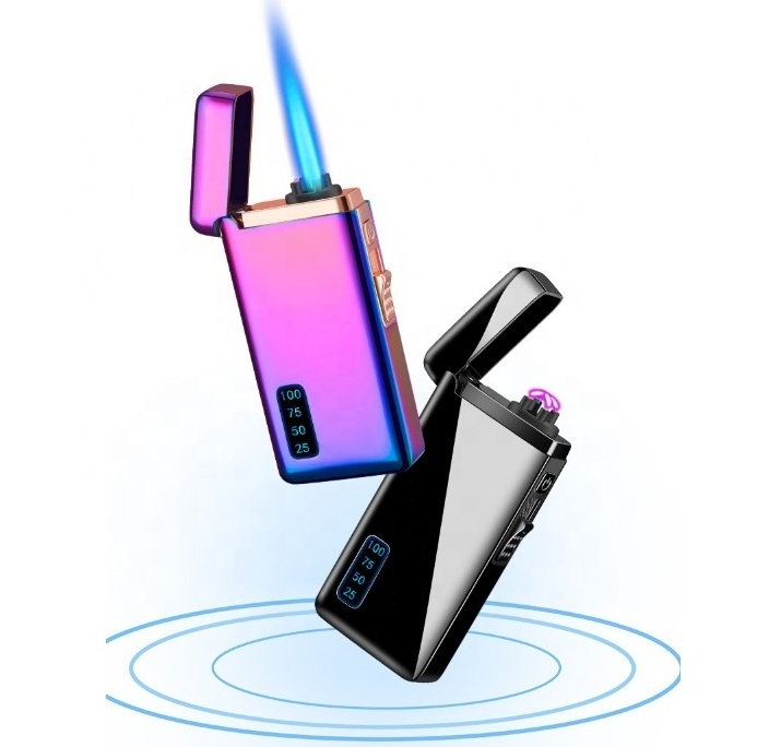 2 in 1 Rechargeable Electric Flameless encendedor electr Plasma USB Double Arc lighters custom logo Refillable gas lighter