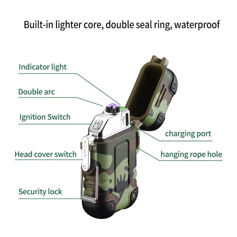 2020 Plasma Arc Lighter Waterproof Lighter Electric Dual Arc Rechargeable Encendedor Usb Lighter For Outdoor Waterproof