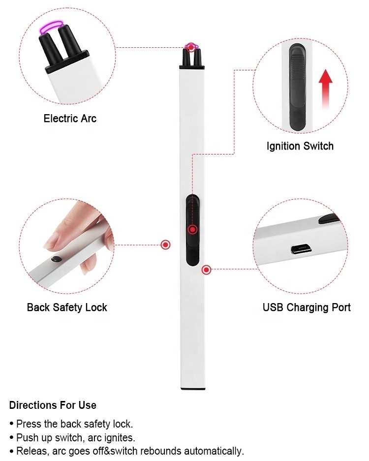 Electric Lighter Arc Windproof Flameless USB Lighter Rechargeable Lighter with Safety Lock for Candle BBQ Camping