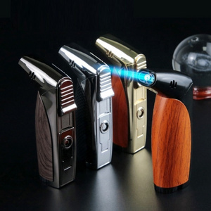 Gun Cigar Torch Lighter Windproof Fire Refillable Butane 2 Jets Gas Lighter with Built in Cigar Punch For Kitchen Cigar Outdoor