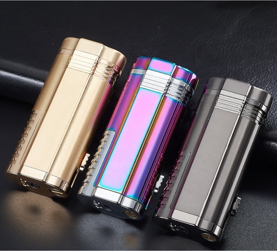 2022 Wholesale  Metal custom inflatable torch lighter triple jet flame cigar lighter with cigar knife/refillable butane gas