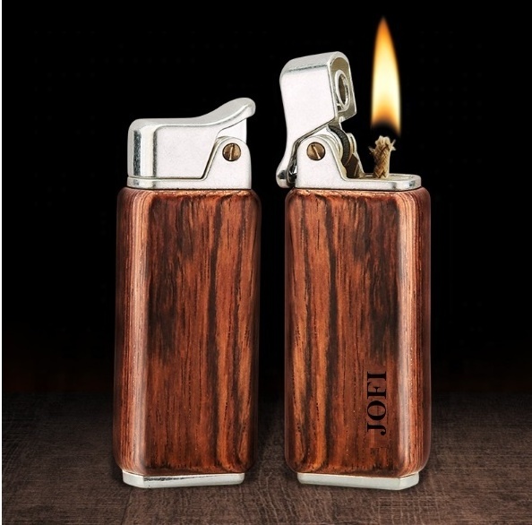 In Stock Vintage Wooden Refillable Kerosene Cigarette Lighter Men Sandalwood Rocker Lighter Kerosene Creative Kerosene Lighter