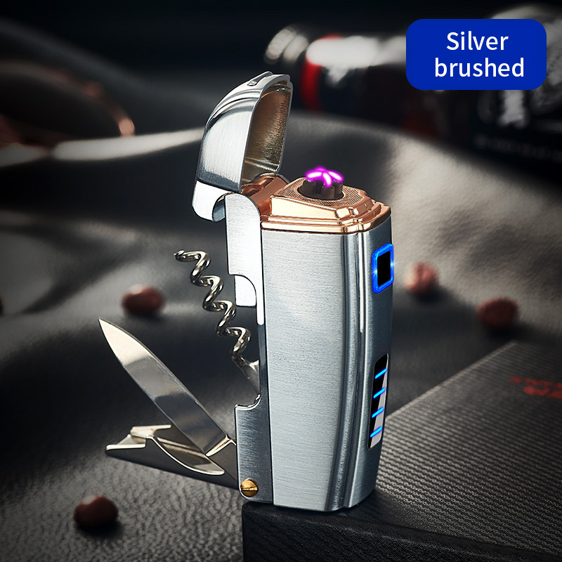 Multifunctional Cigarette Double Arc lighter with Bottle opener and Folding Utility Knife survival tool is Cigarette accessories