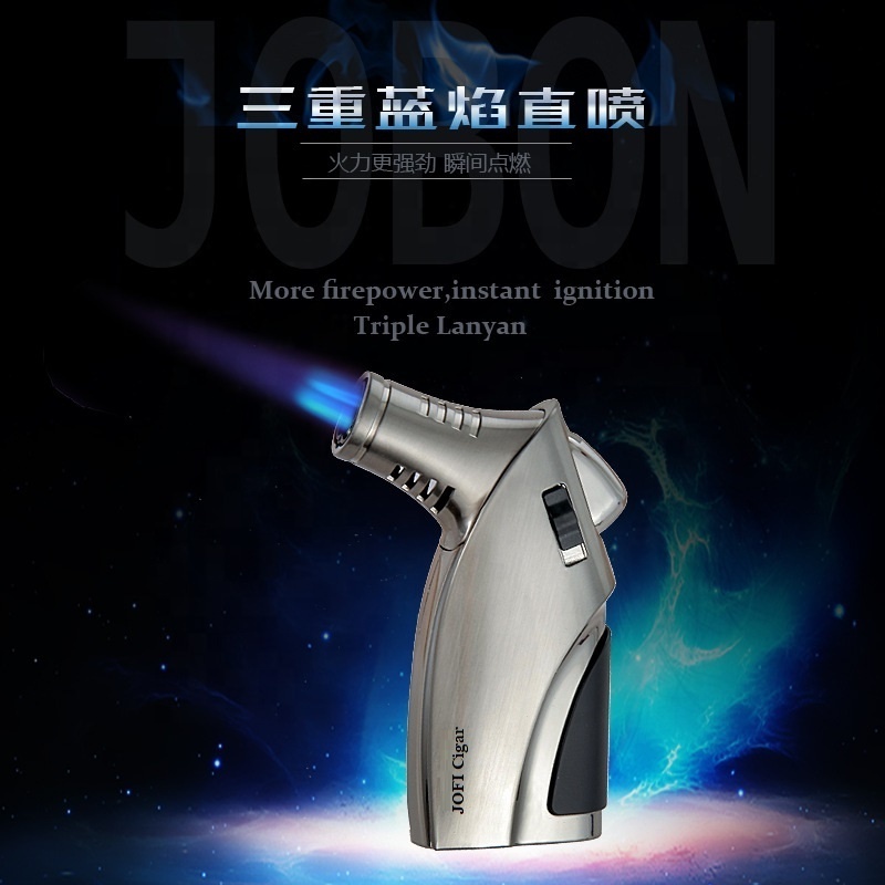 JOFI Wholesale custom inflatable torch lighter triple jet flame cigar lighter with Cigar Punch knife refillable butane gas