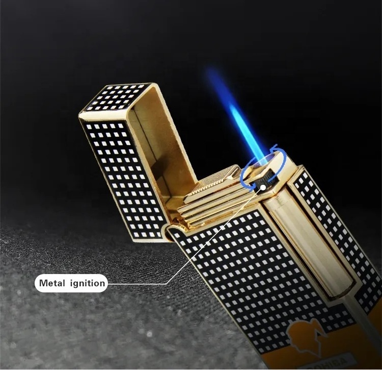 Luxury Metal Jet Butane Refillable Gas Custom logo Torch Flame Lighter Briquet Feuerzeug For Smoke Cigar Custom Logo