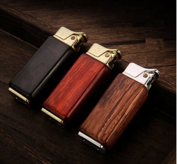 In Stock Vintage Wooden Refillable Kerosene Cigarette Lighter Men Sandalwood Rocker Lighter Kerosene Creative Kerosene Lighter