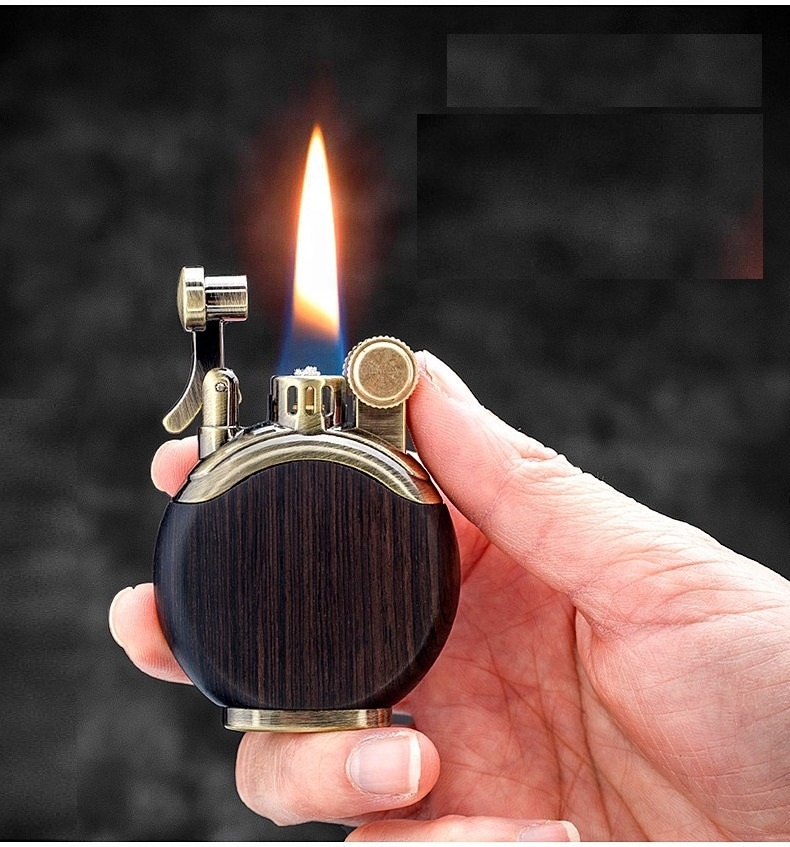 Hot Sell High-end heavy Wood kerosene lighter Flint refill oil cigarette lighters Custom Logo